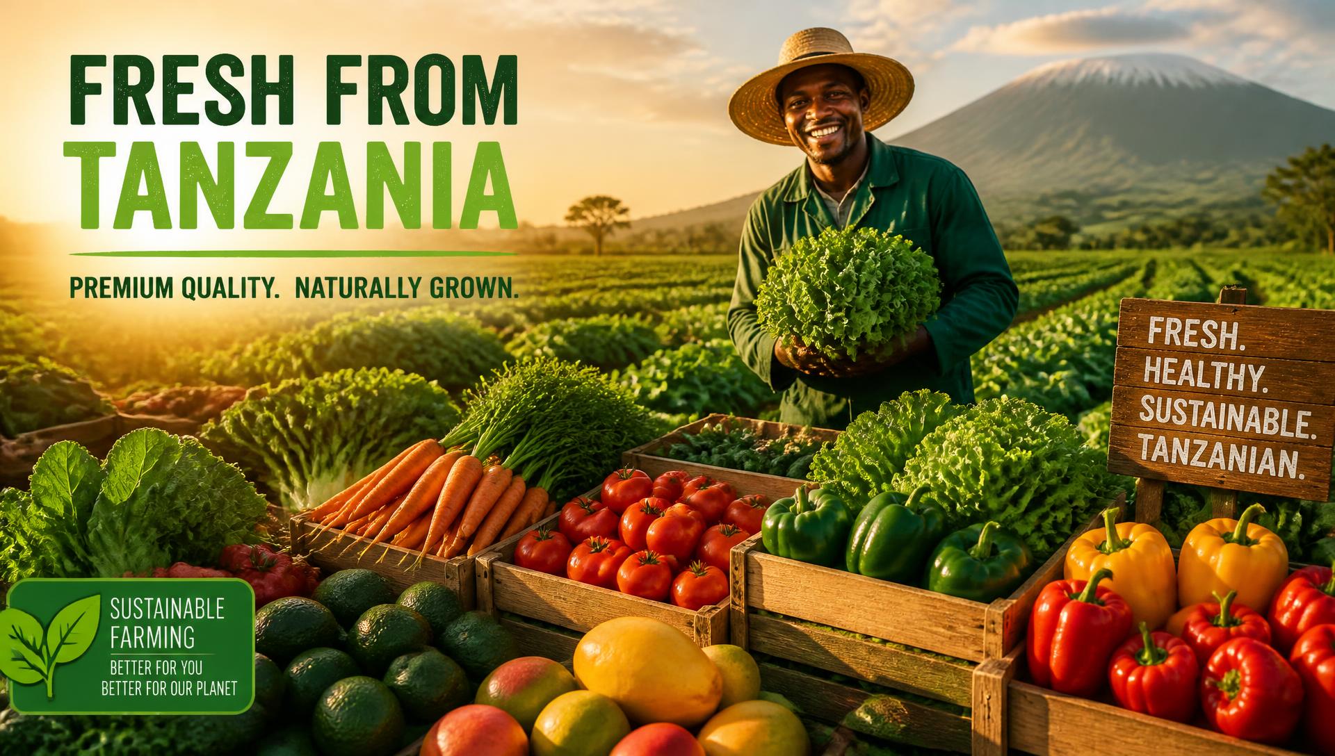 Fresh vegetables and fruits with a farmer harvesting premium produce in morning sunlight