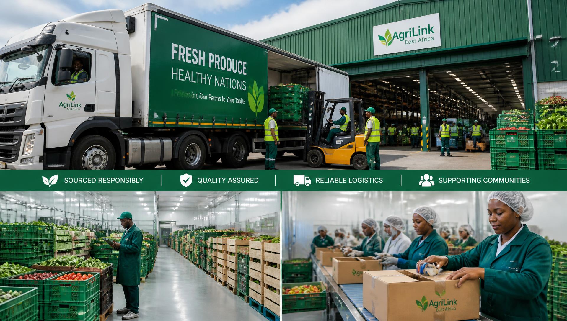 Trucks loading vegetables at a warehouse packaging line